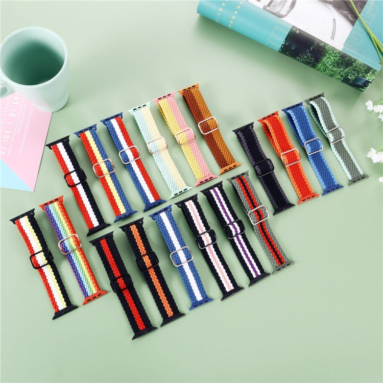 Cinturino in nylon intrecciato a righe regolabile per serie Apple Watch, 7 45mm / 6&SE&5&4 44mm / 3&2&1 42mm