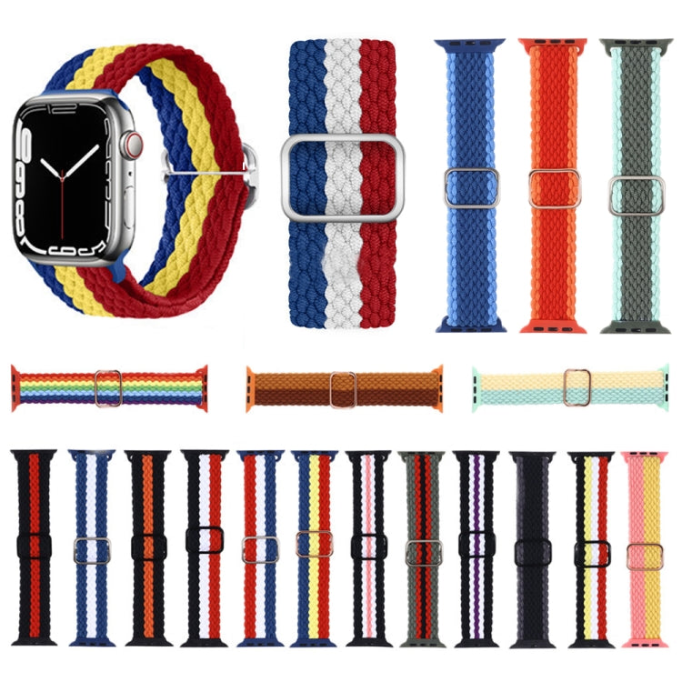 Cinturino in nylon intrecciato a righe regolabile per serie Apple Watch, 7 45mm / 6&SE&5&4 44mm / 3&2&1 42mm