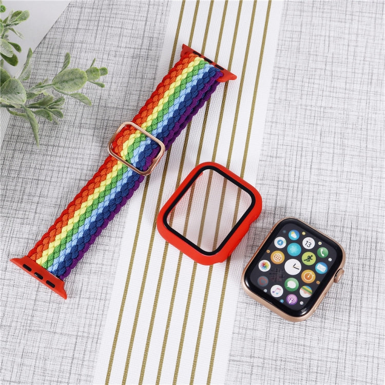 Cinturino regolabile in nylon intrecciato a righe + set di custodie per Apple Watch Series, 7 41mm/6&SE&5&4 40mm/3&2&1 38mm