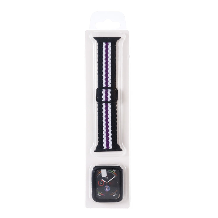 Cinturino regolabile in nylon intrecciato a righe + set di custodie per Apple Watch Series, 7 45mm/6&SE&5&4 44mm/3&2&1 42mm