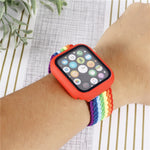 Cinturino regolabile in nylon intrecciato a righe + set di custodie per Apple Watch Series, 7 45mm/6&SE&5&4 44mm/3&2&1 42mm