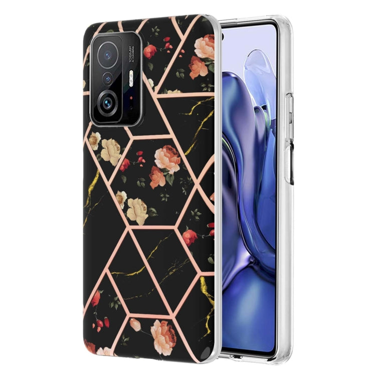 Custodia TPU con fiore di marmo per smartphone compatibili