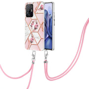 Custodia per cellulare in TPU con fiore in marmo con giunzione elettrolitica con cordino, For Xiaomi Mi 11T / Mi 11T Pro, For Xiaomi Redmi 10, For Samsung Galaxy A13 5G
