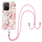 Custodia per cellulare in TPU con fiore in marmo con giunzione elettrolitica con cordino, For Xiaomi Mi 11T / Mi 11T Pro, For Xiaomi Redmi 10, For Samsung Galaxy A13 5G