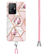 Custodia per cellulare in TPU con fiore in marmo con giunzione elettrolitica con cordino, For Xiaomi Mi 11T / Mi 11T Pro, For Xiaomi Redmi 10, For Samsung Galaxy A13 5G