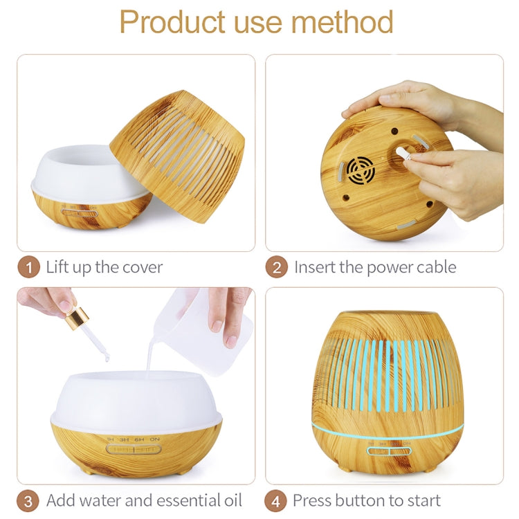 Macchina per aromaterapia con purificatore d'aria a grana di legno con umidificatore a LED da 400 ml con luce a LED colorata, AU Plug, EU Plug, UK Plug, US Plug
