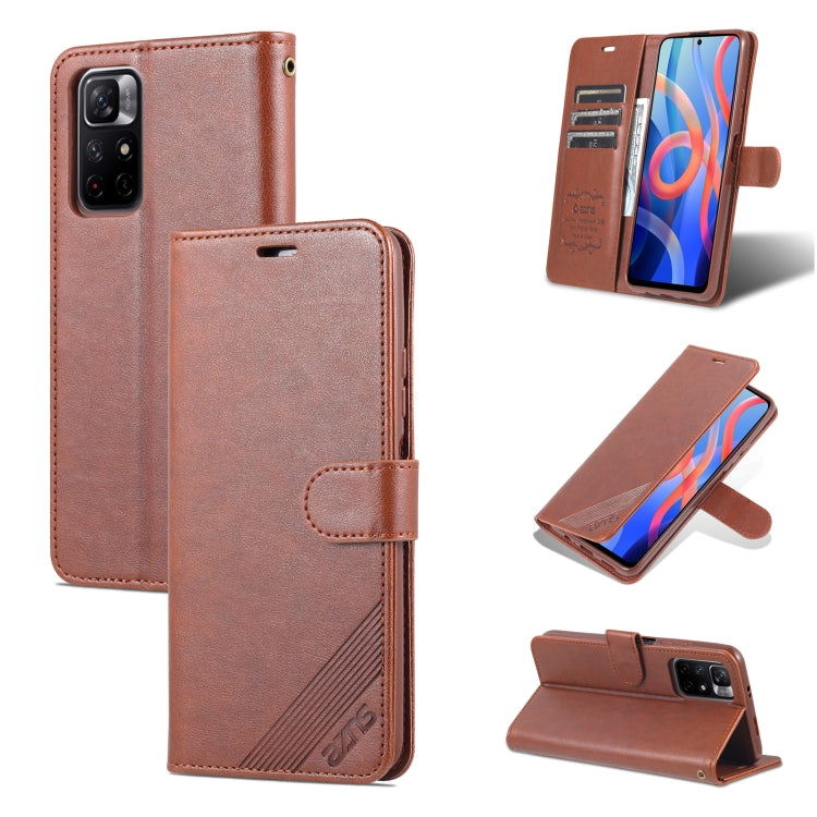 Custodia per cellulare in pelle a conchiglia orizzontale con struttura in pelle di pecora AZNS con supporto, slot per schede e portafoglio, For Xiaomi Redmi Note 11 / Poco M4 Pro 5G