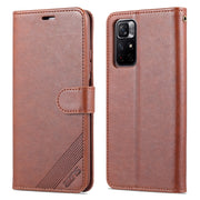 Custodia per cellulare in pelle a conchiglia orizzontale con struttura in pelle di pecora AZNS con supporto, slot per schede e portafoglio, For Xiaomi Redmi Note 11 / Poco M4 Pro 5G