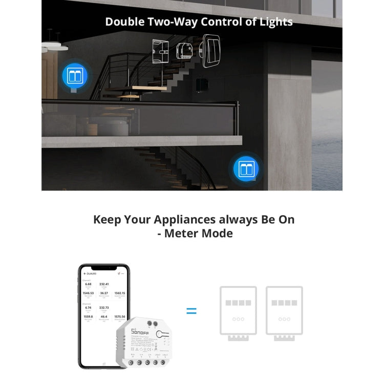 Sonoff DUALR3 WiFi Smart Switch Module with Two-way Control, DUALR3