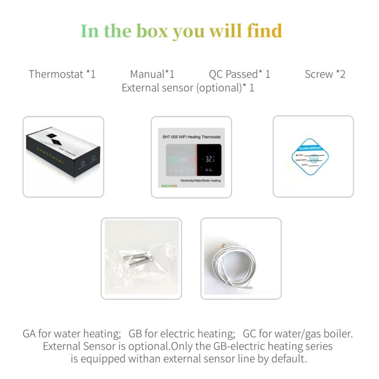 BHT-005-GA 220V AC 3A Smart Home Heating Thermostat for EU Box, Water Heating Control with Only Internal Sensor, BHT-005-GA