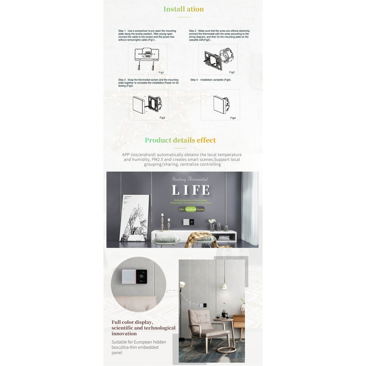 BHT-005-GA Termostato per riscaldamento domestico intelligente 220 V CA 3 A per scatola UE, controllo del riscaldamento dell'acqua con solo sensore interno, BHT-005-GA