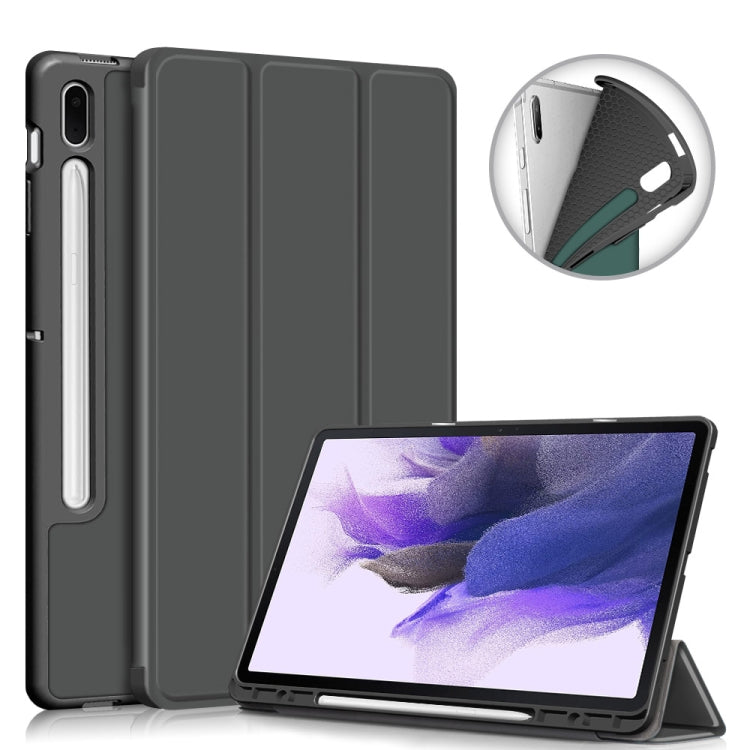 Custodia in pelle per tablet a ribalta orizzontale in TPU tinta unita con supporto a 3 pieghe e funzione Sleep / Wake-up, For Samsung Galaxy Tab S7 FE 12.4