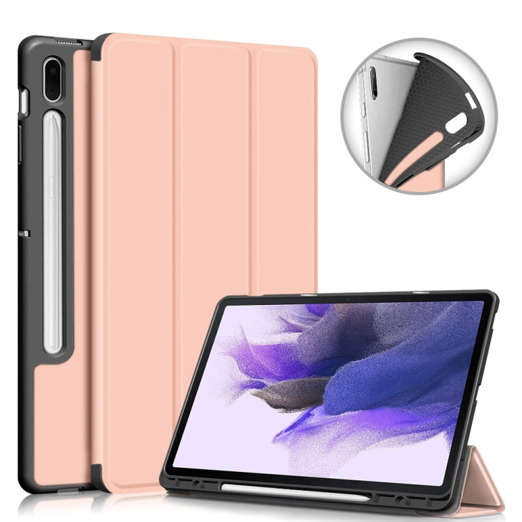 Custodia in pelle per tablet a ribalta orizzontale in TPU tinta unita con supporto a 3 pieghe e funzione Sleep / Wake-up, For Samsung Galaxy Tab S7 FE 12.4