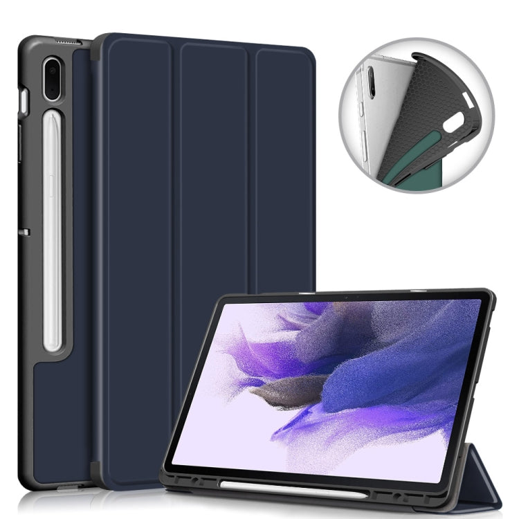 Custodia in pelle per tablet a ribalta orizzontale in TPU tinta unita con supporto a 3 pieghe e funzione Sleep / Wake-up, For Samsung Galaxy Tab S7 FE 12.4