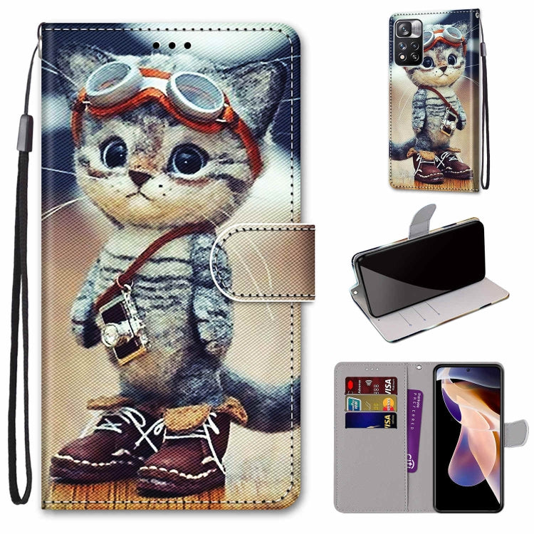 Custodia in pelle per telefono in PU a vibrazione orizzontale con trama a croce colorata con supporto e slot per carte e portafoglio e cordino (strato colorato, For Xiaomi Redmi Note 11 Pro / 11 Pro+ Global