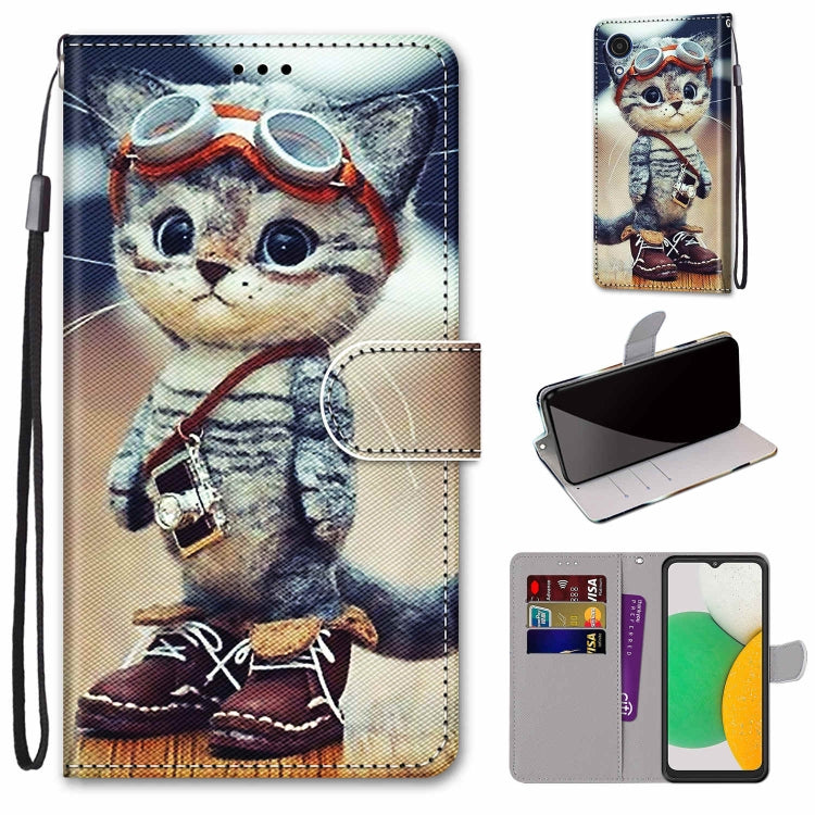 Custodia in pelle per telefono in PU a vibrazione orizzontale con trama a croce colorata con supporto e slot per carte e portafoglio e cordino (strato colorato, For Samsung Galaxy A03 Core