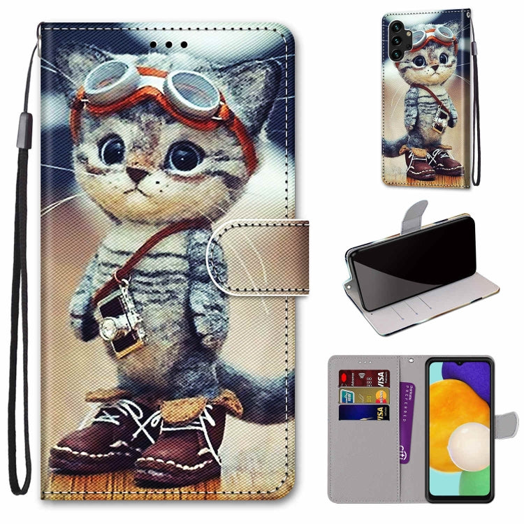 Custodia in pelle per telefono in PU a vibrazione orizzontale con trama a croce colorata con supporto e slot per carte e portafoglio e cordino (strato colorato, For Samsung Galaxy A13 4G