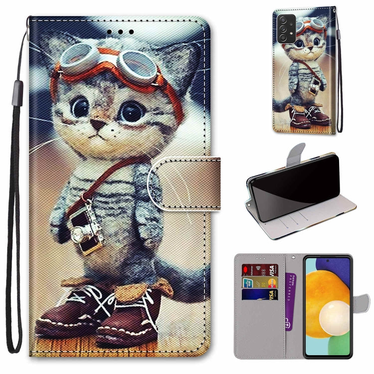Custodia in pelle per telefono in PU a vibrazione orizzontale con trama a croce colorata con supporto e slot per carte e portafoglio e cordino (strato colorato, For Samsung Galaxy A53 5G Global