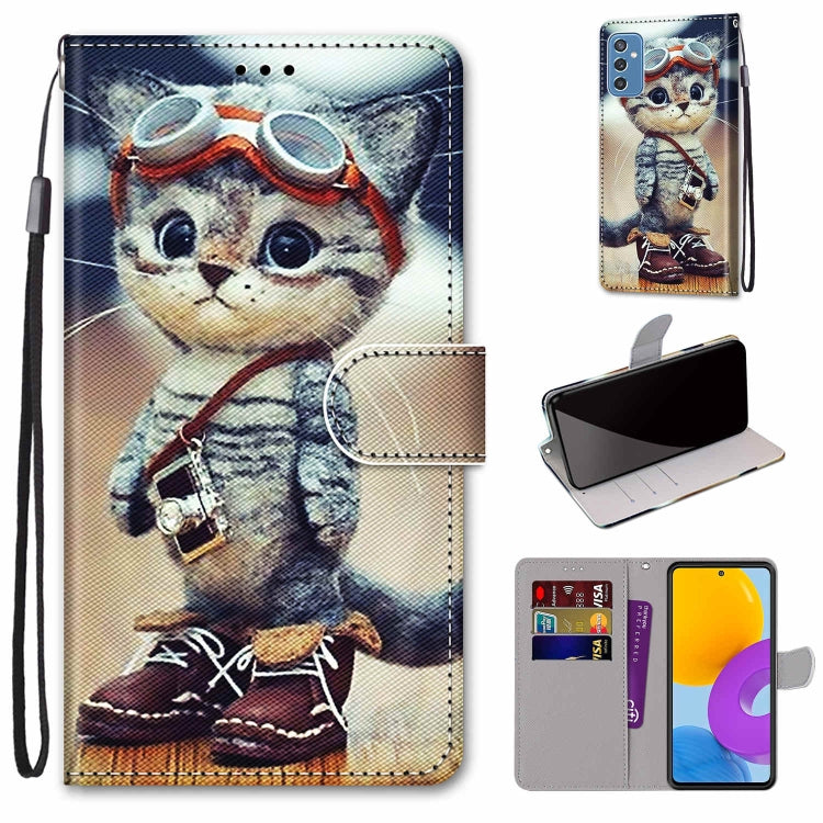 Custodia in pelle per telefono in PU a vibrazione orizzontale con trama a croce colorata con supporto e slot per carte e portafoglio e cordino (strato colorato, For Samsung Galaxy M52 5G