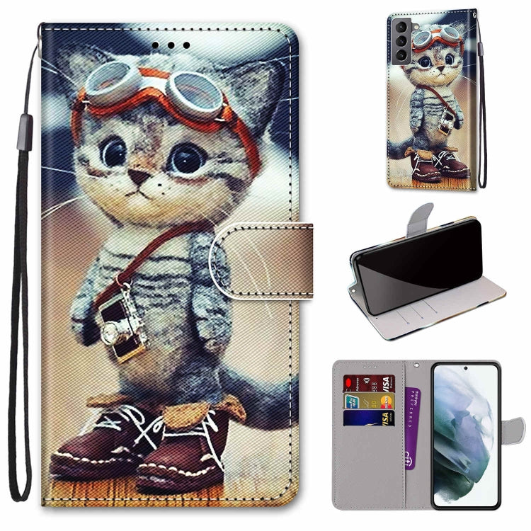 Custodia in pelle per telefono in PU a vibrazione orizzontale con trama a croce colorata con supporto e slot per carte e portafoglio e cordino (strato colorato, For Samsung Galaxy S22 5G