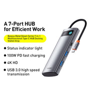 Baseus WKWG020113 Docking station HUB multifunzionale di tipo C serie 7 in 1 Metal Gleam, WKWG020113