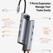 Baseus WKWG020113 Docking station HUB multifunzionale di tipo C serie 7 in 1 Metal Gleam, WKWG020113
