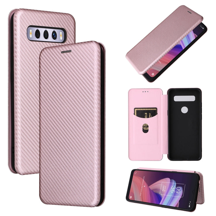 Custodia per telefono in pelle magnetica con trama in fibra di carbonio con slot per schede, For TCL 10 SE, For Motorola Edge 2021, For Motorola Moto G60S