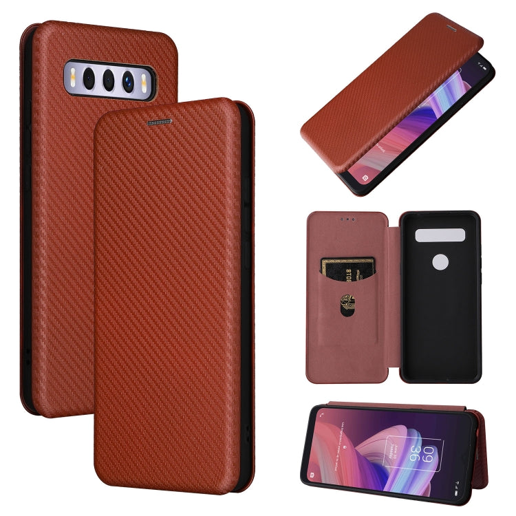 Custodia per telefono in pelle magnetica con trama in fibra di carbonio con slot per schede, For TCL 10 SE, For Motorola Edge 2021, For Motorola Moto G60S