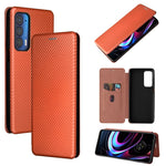 Custodia per telefono in pelle magnetica con trama in fibra di carbonio con slot per schede, For TCL 10 SE, For Motorola Edge 2021, For Motorola Moto G60S