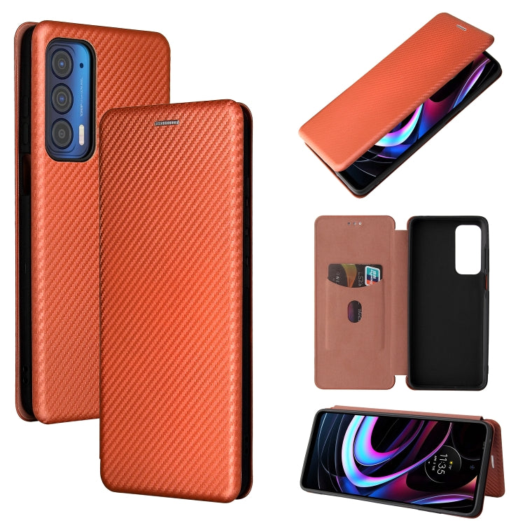 Custodia per telefono in pelle magnetica con trama in fibra di carbonio con slot per schede, For TCL 10 SE, For Motorola Edge 2021, For Motorola Moto G60S