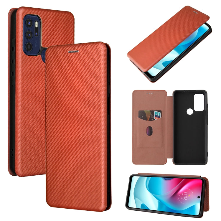 Custodia per telefono in pelle magnetica con trama in fibra di carbonio con slot per schede, For TCL 10 SE, For Motorola Edge 2021, For Motorola Moto G60S