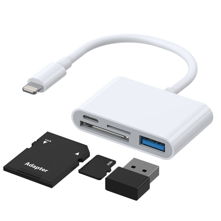 JOYROOM S-H142 4 in 1 8 pin a scheda SD / TF + carica a 8 pin + adattatore per lettore fotocamera OTG interfaccia USB, compatibile con IOS 13
