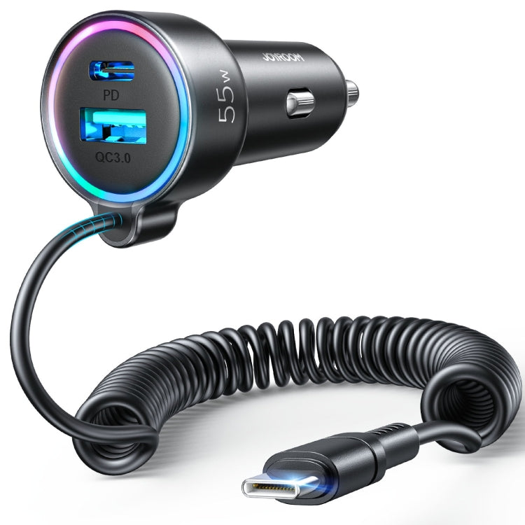 JOYROOM JR-CL07 3 in 1 55W PD USB-C / Type-C + Caricatore per auto con interfaccia USB con cavo dati a molla USB-C / Type-C, JR-CL07