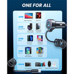 JOYROOM JR-CL07 3 in 1 55W PD USB-C / Type-C + Caricatore per auto con interfaccia USB con cavo dati a molla USB-C / Type-C, JR-CL07