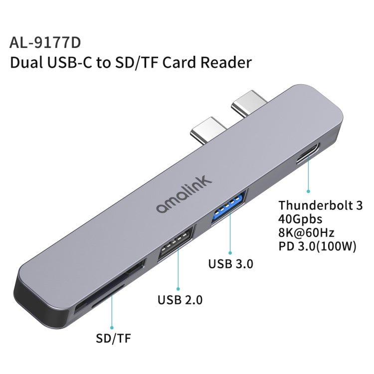Lettore schede Dual USB-C a SD/TF 9177D 100W