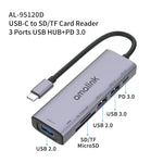 Docking station USB-C con 3 porte USB e lettore SD/TF