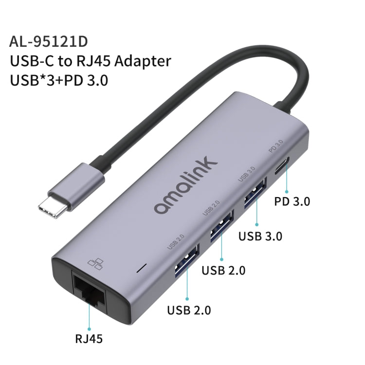 Hub USB-C Amalink 95121D con RJ45 e 3 porte USB