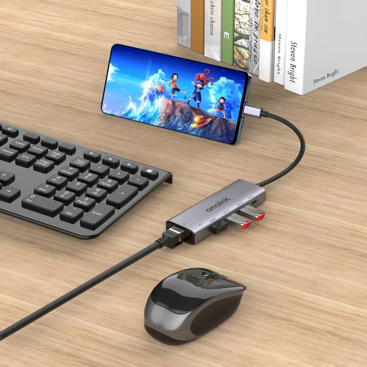 Hub USB-C Amalink 95121D con RJ45 e 3 porte USB