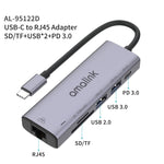Hub USB-C Amalink 95122D con RJ45 e 2 porte USB