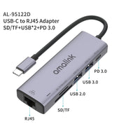 amalink 95122D Tipo-C / USB-C a RJ45 + 2 porte USB + HUB multifunzione PD 3.0, 95122D