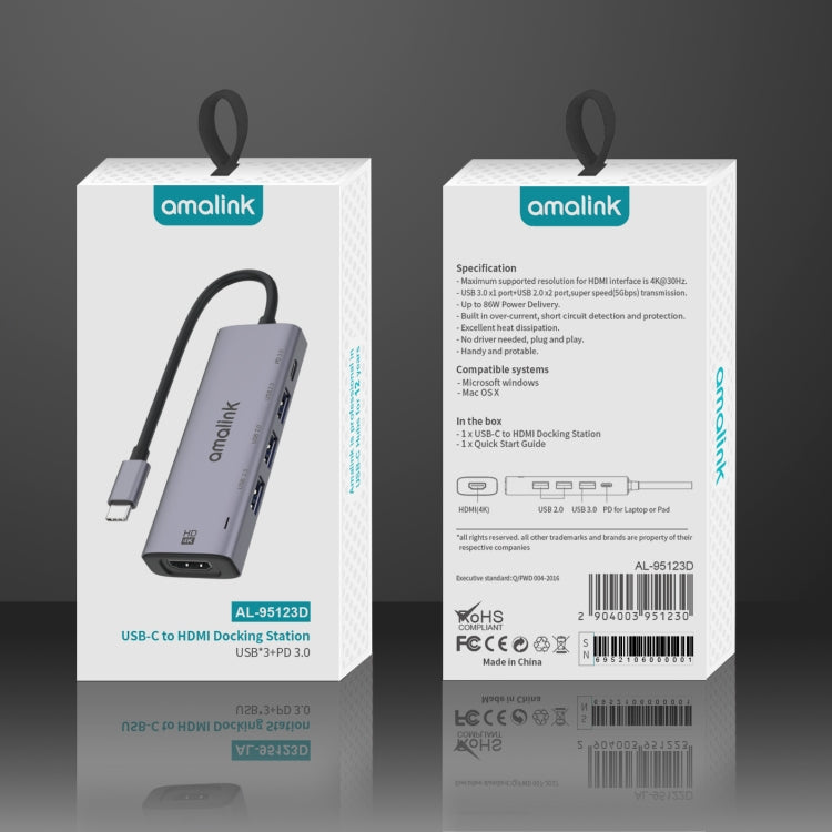 Hub USB-C con HDMI 4K 30Hz, 3 porte USB e PD 3.0