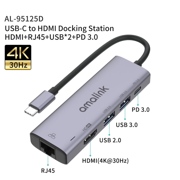 Hub USB-C Amalink 95125D con HDMI, RJ45 e 2 porte USB
