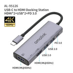Hub USB-C con doppio HDMI 4K 30Hz e 2 porte USB