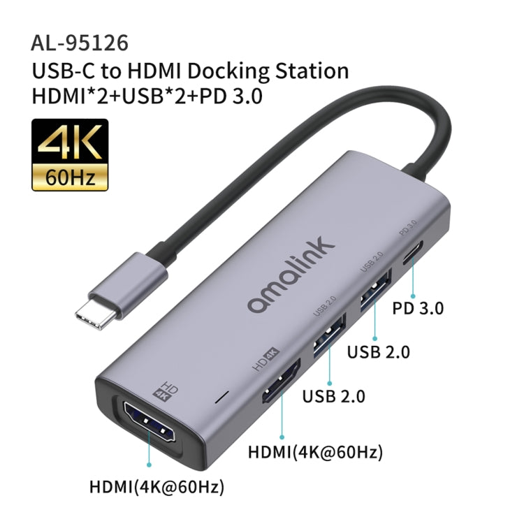 Hub USB-C con doppio HDMI 4K 30Hz e 2 porte USB
