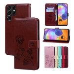 Custodia per telefono in pelle goffrata rosa, For Samsung Galaxy M52 5G, For Samsung Galaxy S22 5G, For Samsung Galaxy S22+ 5G, For Samsung Galaxy S22 Ultra 5G