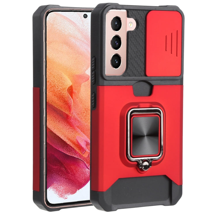 Cover per fotocamera scorrevole Design Custodia per telefono antiurto per PC + TPU con supporto per anello e slot per schede, For Samsung Galaxy A13 5G, For Samsung Galaxy S22 5G, For Samsung Galaxy S22+ 5G