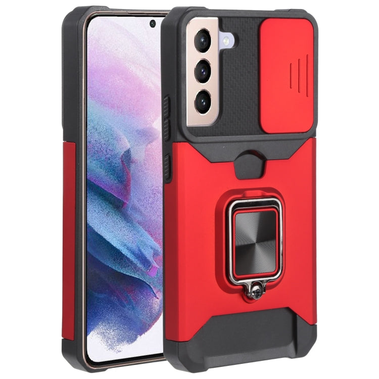 Cover per fotocamera scorrevole Design Custodia per telefono antiurto per PC + TPU con supporto per anello e slot per schede, For Samsung Galaxy A13 5G, For Samsung Galaxy S22 5G, For Samsung Galaxy S22+ 5G