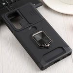 Cover per fotocamera scorrevole Design Custodia per telefono antiurto per PC + TPU con supporto per anello e slot per schede, For Samsung Galaxy S22 Ultra 5G