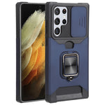 Cover per fotocamera scorrevole Design Custodia per telefono antiurto per PC + TPU con supporto per anello e slot per schede, For Samsung Galaxy S22 Ultra 5G