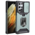 Cover per fotocamera scorrevole Design Custodia per telefono antiurto per PC + TPU con supporto per anello e slot per schede, For Samsung Galaxy S22 Ultra 5G